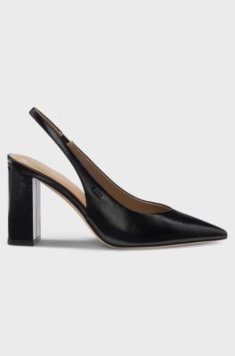 Heeled pumps in leather with slingback strap, Black