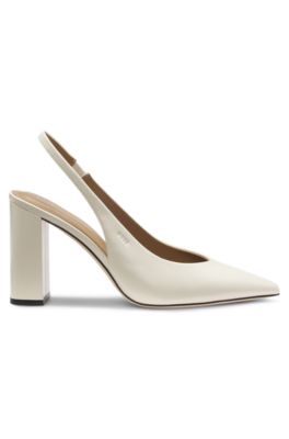 Heeled pumps in leather with slingback strap, Natural