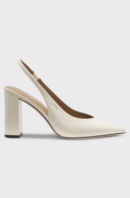 Heeled pumps in leather with slingback strap, Natural