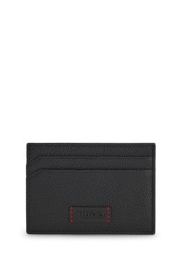 Debossed-logo wallet with signature red stitching, Black