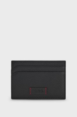 Debossed-logo wallet with signature red stitching, Black