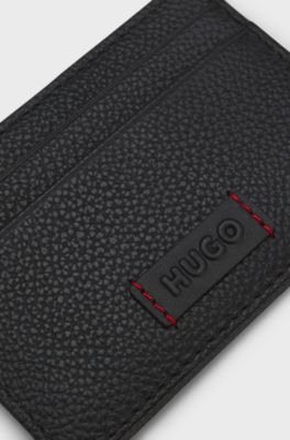 Debossed-logo wallet with signature red stitching, Black