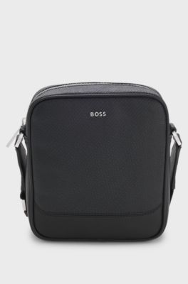 Reporter bag con motivo a micro monogrammi, Nero