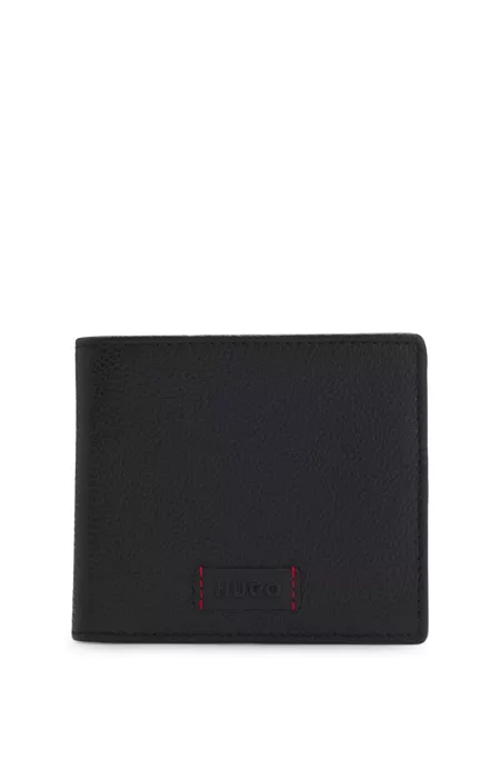 Bifold wallet in grained leather with debossed logo patch