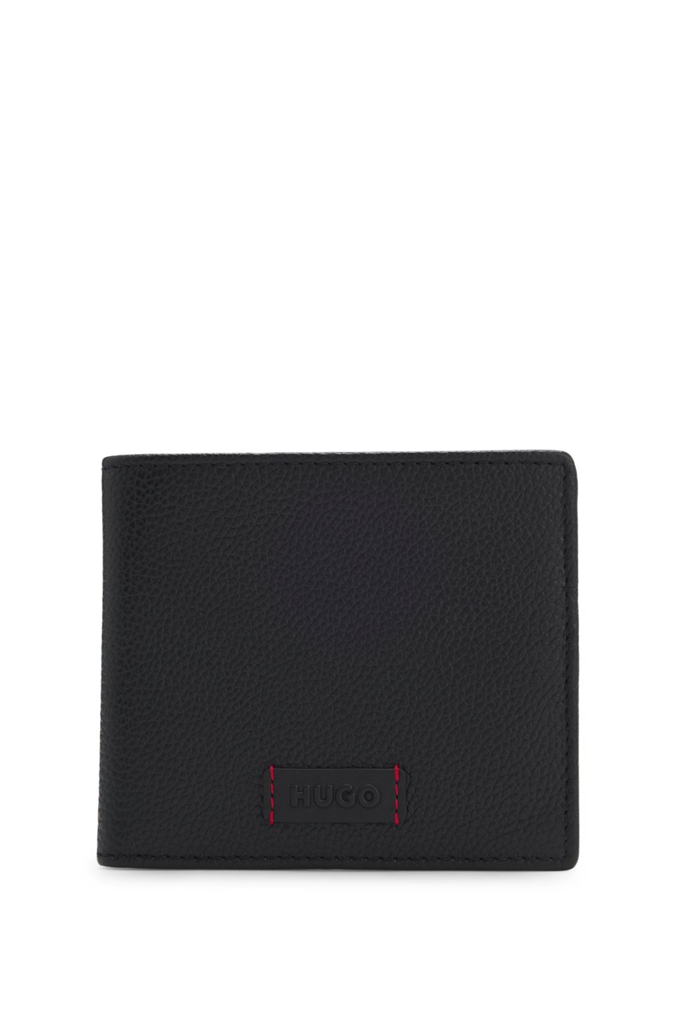 Bifold wallet in grained leather with debossed logo patch