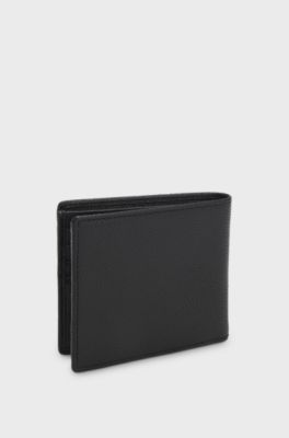 Bifold wallet in grained leather with debossed logo patch, Black