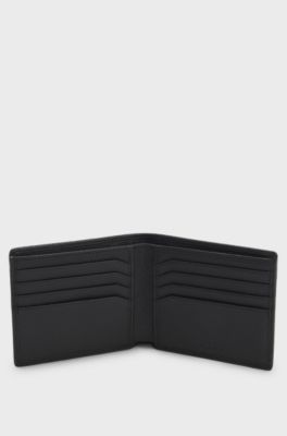 Bifold wallet in grained leather with debossed logo patch, Black