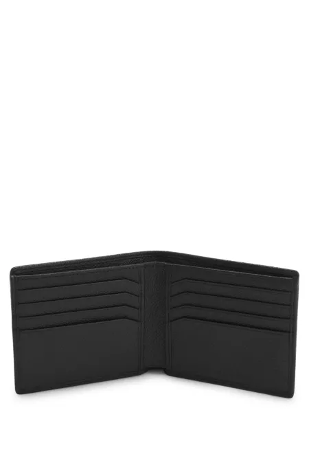 Bifold wallet in grained leather with debossed logo patch