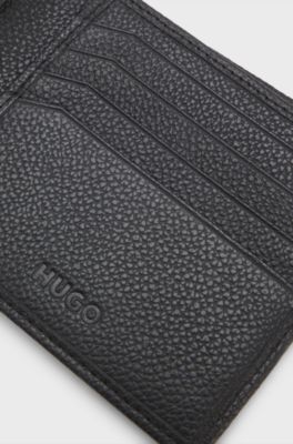 Bifold wallet in grained leather with debossed logo patch, Black