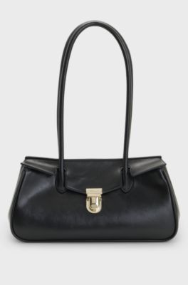 Structured shoulder bag in grained faux leather, Black