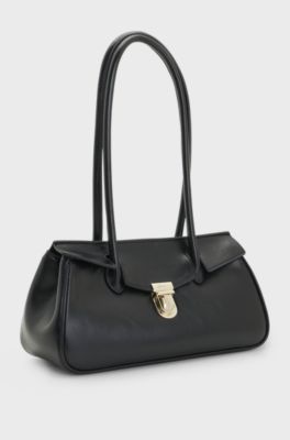 Structured shoulder bag in grained faux leather, Black