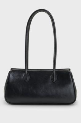Structured shoulder bag in grained faux leather, Black