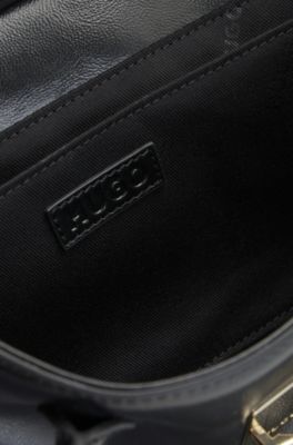 Structured shoulder bag in grained faux leather, Black