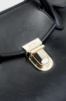 Structured shoulder bag in grained faux leather, Black