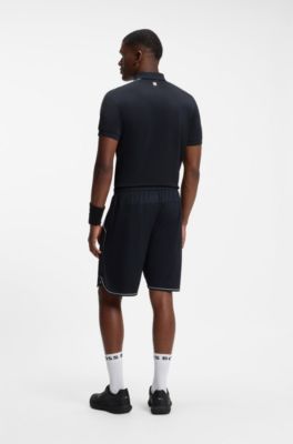 Active moisture-wicking shorts with side slits, Dark Blue