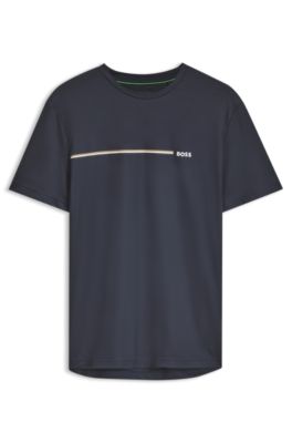 Slim-fit T-shirt with striped logo detail, Dark Blue