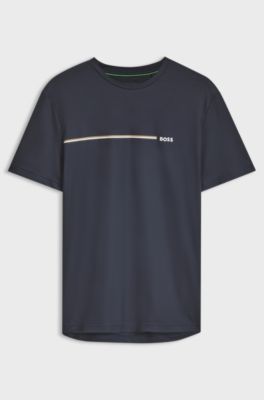 Slim-fit T-shirt with striped logo detail, Dark Blue