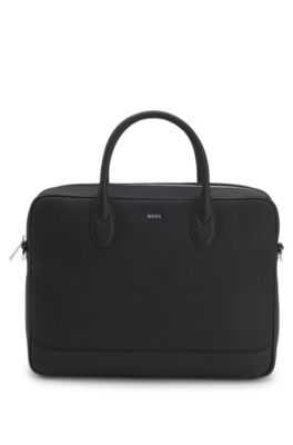 Borsa portadocumenti in pelle riciclata con motivo a monogramma, Nero