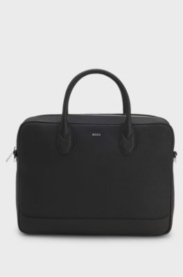 Borsa portadocumenti in pelle riciclata con motivo a monogramma, Nero
