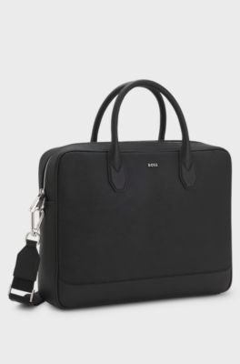 Borsa portadocumenti in pelle riciclata con motivo a monogramma, Nero