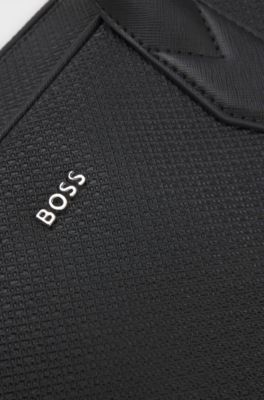 Document case in monogram-pattern recycled leather, Black