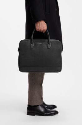 Borsa portadocumenti in pelle riciclata con motivo a monogramma, Nero