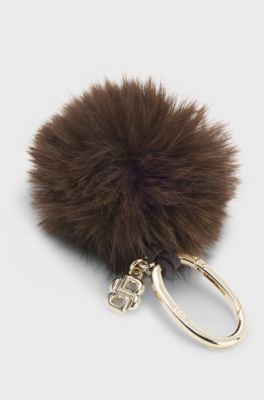 Key ring with pompom and Double-B-monogram charm, Dark Brown