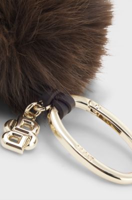 Key ring with pompom and Double-B-monogram charm, Dark Brown