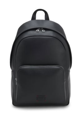 Faux-leather backpack with debossed logo patch, Black