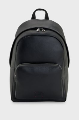 Faux-leather backpack with debossed logo patch, Black