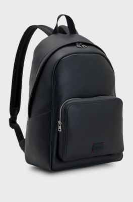 Faux-leather backpack with debossed logo patch, Black