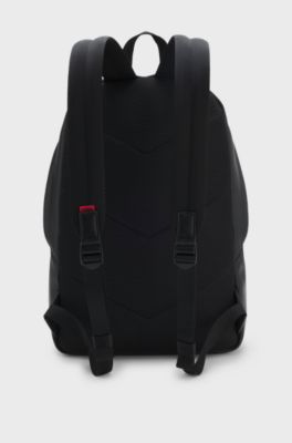 Faux-leather backpack with debossed logo patch, Black