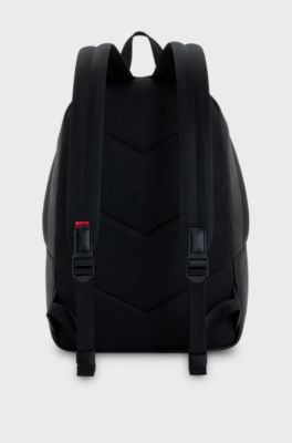 Faux-leather backpack with debossed logo patch, Black