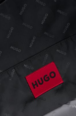Faux-leather backpack with debossed logo patch, Black