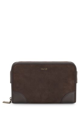 Faux-leather crossbody bag with adjustable strap, Brown