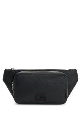 Belt bag in faux leather with debossed logo patch, Black