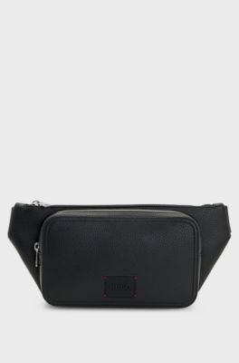 Belt bag in faux leather with debossed logo patch, Black
