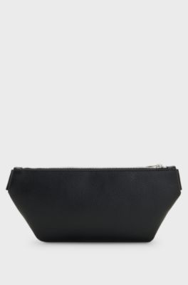 Belt bag in faux leather with debossed logo patch, Black