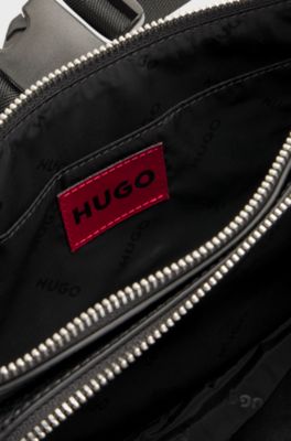 Belt bag in faux leather with debossed logo patch, Black