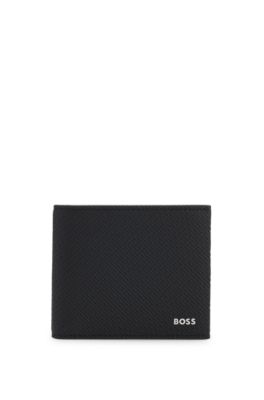Billfold wallet in monogram-pattern recycled leather, Black