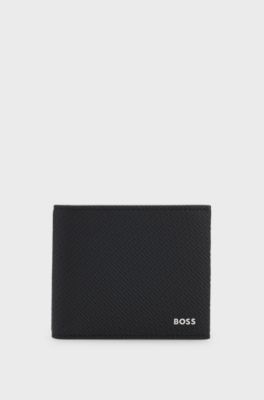 Billfold wallet in monogram-pattern recycled leather, Black