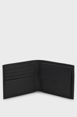 Billfold wallet in monogram-pattern recycled leather, Black