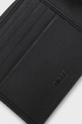 Billfold wallet in monogram-pattern recycled leather, Black