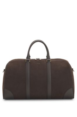 Recycled-leather holdall with detachable shoulder strap, Brown