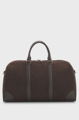 Recycled-leather holdall with detachable shoulder strap, Brown