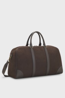 Recycled-leather holdall with detachable shoulder strap, Brown