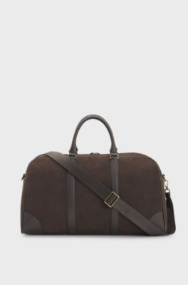 Recycled-leather holdall with detachable shoulder strap, Brown
