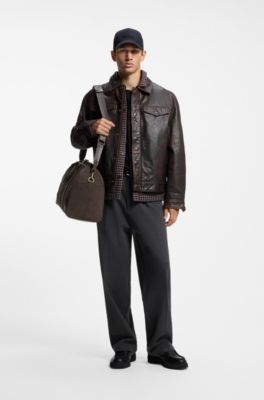 Recycled-leather holdall with detachable shoulder strap, Brown