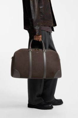 Recycled-leather holdall with detachable shoulder strap, Brown