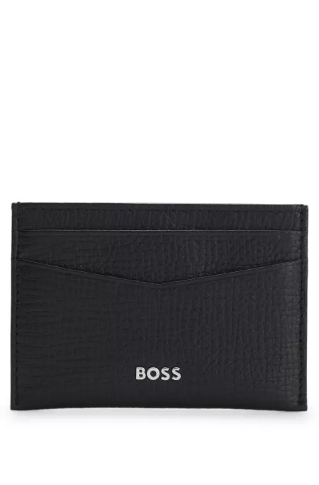 Grained-leather card holder with polished logo lettering